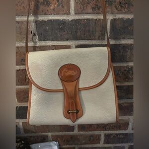 Vintage Dooney & Bourke Cream and Tan All Weather Leather Crossbody Essex Bag